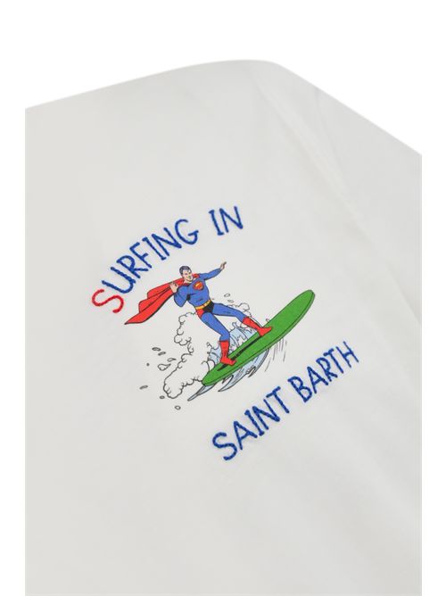 T-shirt in cotone con ricamo e stampa Superman Surfing Mc2 Saint Barth | TSHIRT MAN01248H SUPERMAN SURFER 01N EMB